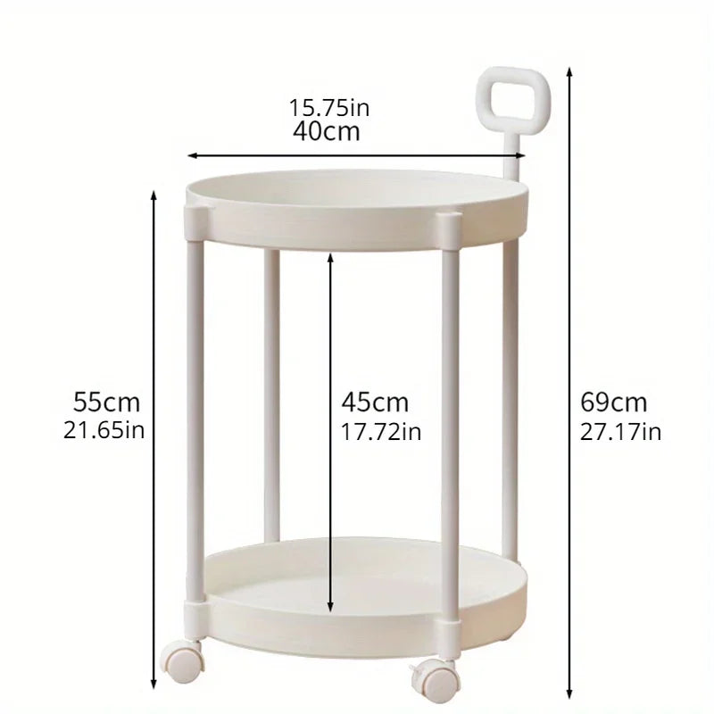 2-Tier Elegant Side Table with Wheels - Trolley Table in Living Room Simple Sofa Table with Handle Easy To Move Coffee Table
