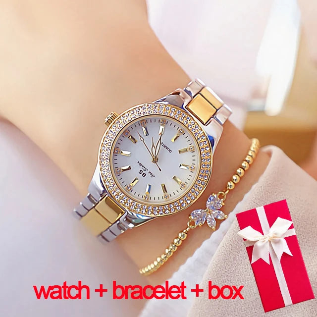 Women Wrist Watches For Ladies Dress Gold Watch Crystal Diamond Women Watches Stainless Steel Silver Clock Montre Femme