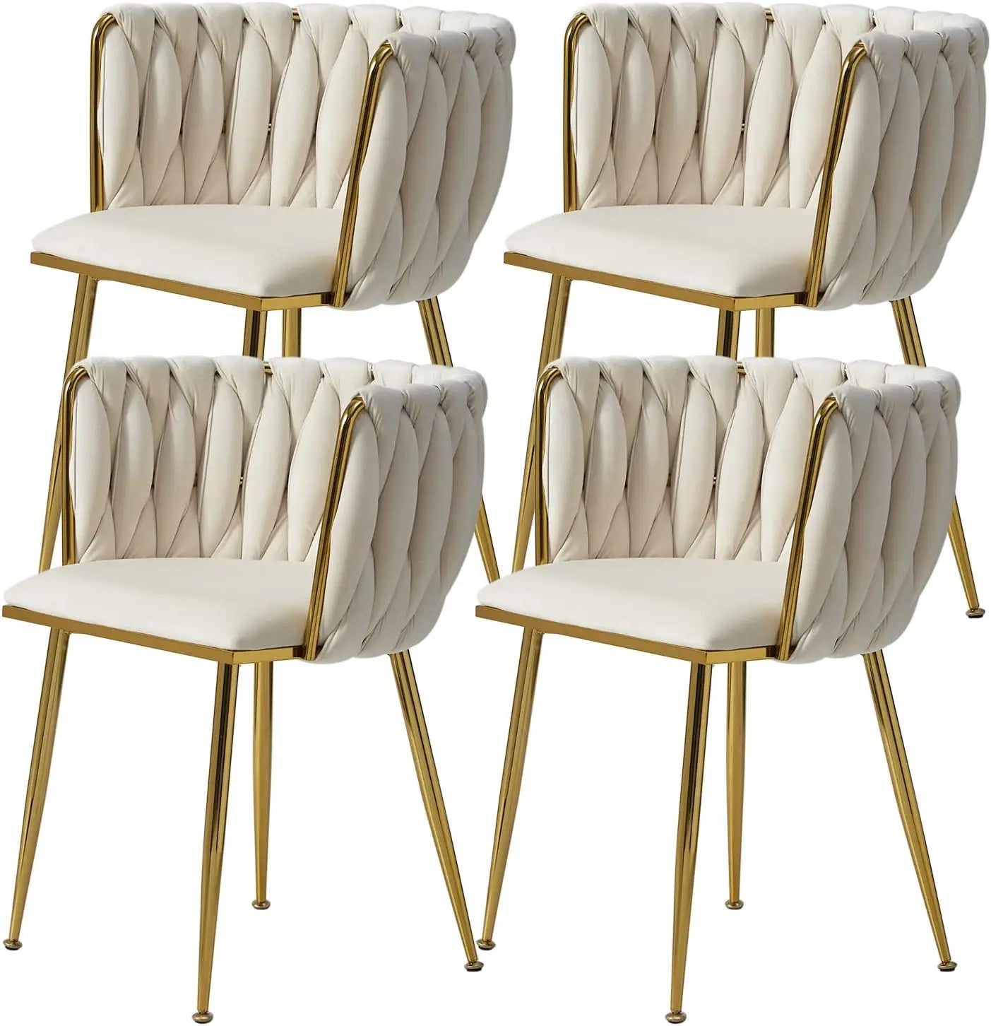 Velvet Dining Chairs Set of 6,Modern Dining Chair with Golden Metal Legs, Woven Upholstered Chairs Dining Room,Kitchen
