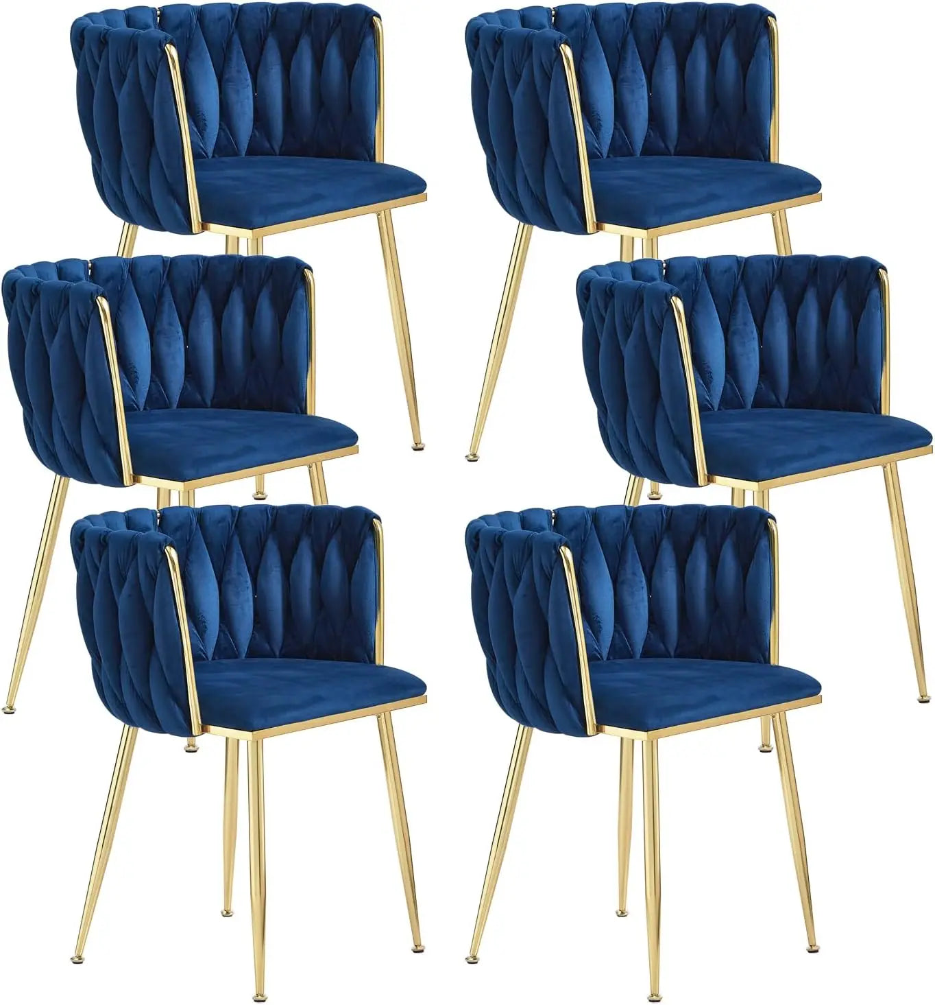 Velvet Dining Chairs Set of 6,Modern Dining Chair with Golden Metal Legs, Woven Upholstered Chairs Dining Room,Kitchen